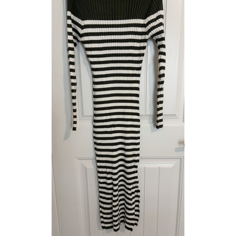MEROKEETY Green & White Striped Long Sleeve Maxi Sweater‎ Dress Women's XL